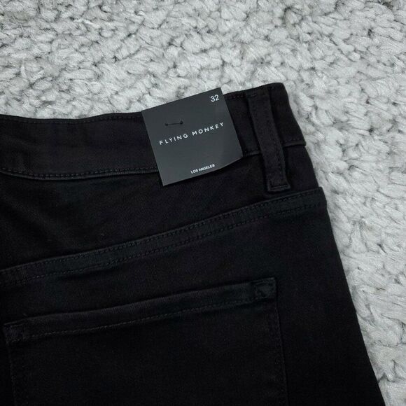 Flying Monkey High Rise Flare Jeans Black Buckle Size 32 x 36 Raw Hem Stretch - Picture 3 of 7